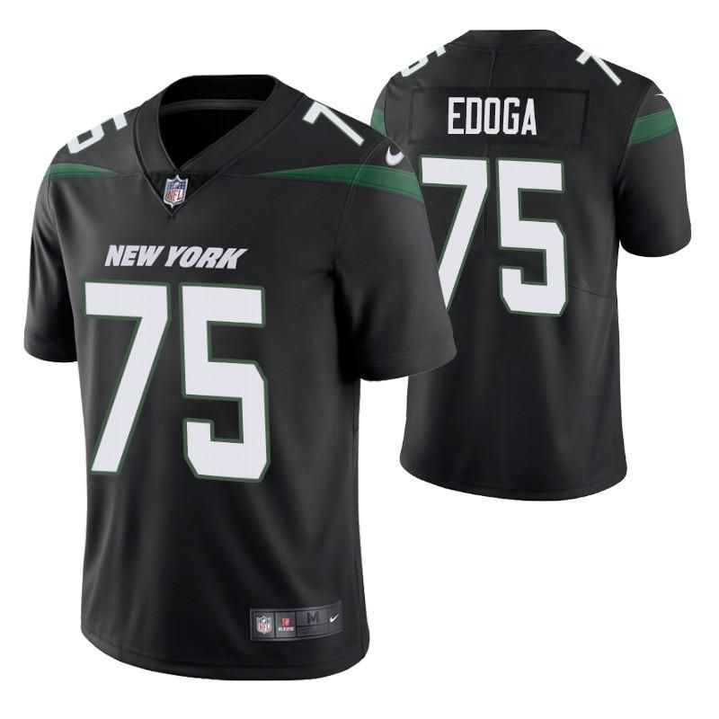 Men New York Jets 75 Chuma Edoga Nike Stealth Black Vapor Limited NFL Jersey